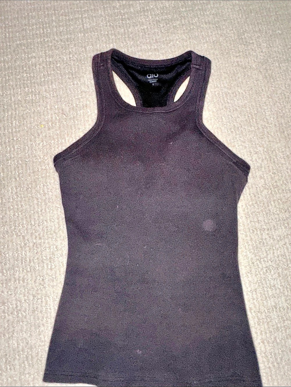 Alo Ribbed Racerback Tank with Built In Bra in Black Size Small